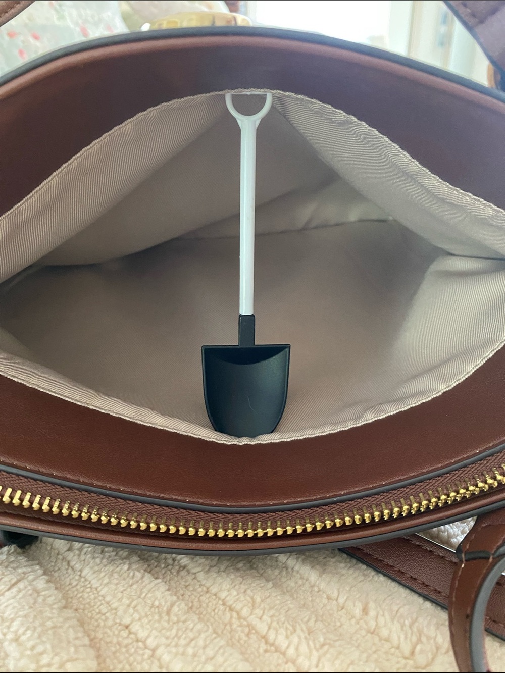 Nine West Brown Monogram-Style Tote with Tan Canvas - Picture 3 of 12